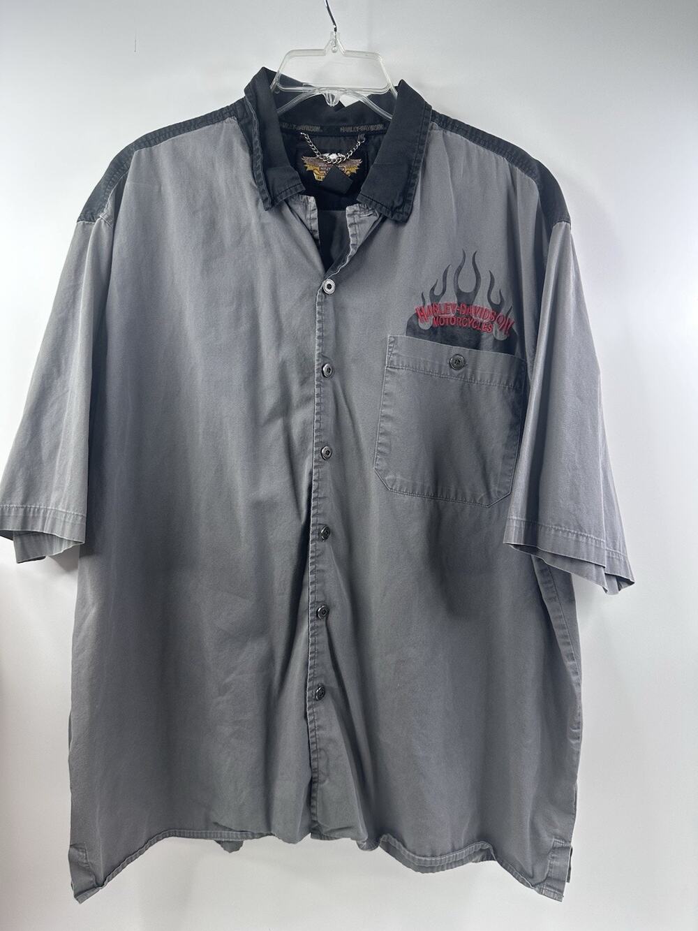 Harley Davidson Motorcycle Gray Flame Garage Mechanic Shirt XXL Punk Grunge